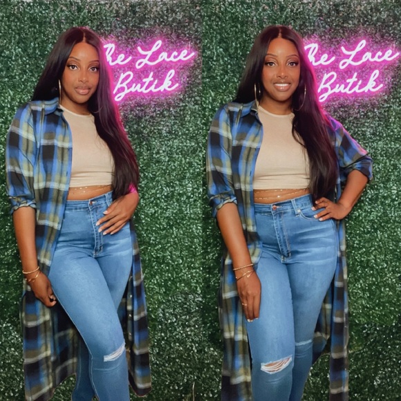 Plaid Long Button Down Shirt Dress Shacket - Picture 3 of 3